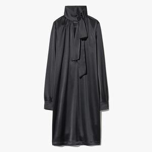 NILI LOTAN $990 Silk Navy Blue Tie Neck Mini Shirt Dress Small EUC